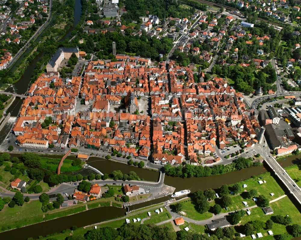 Aerial photograph Hann. Münden - Old Town area and city center in Hann. Muenden in the state Lower Saxony, Germany