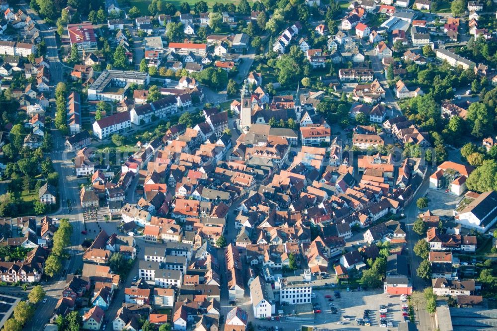 Haslach im Kinzigtal from above - Old Town area and city center in Haslach im Kinzigtal in the state Baden-Wuerttemberg, Germany
