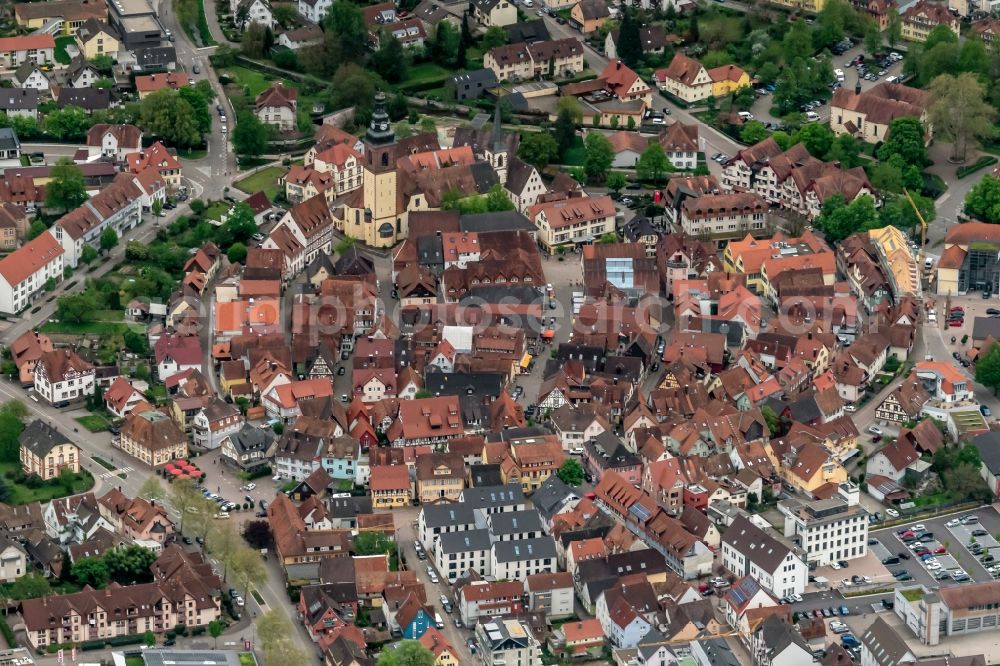 Haslach im Kinzigtal from above - Old Town area and city center in Haslach im Kinzigtal in the state Baden-Wurttemberg, Germany