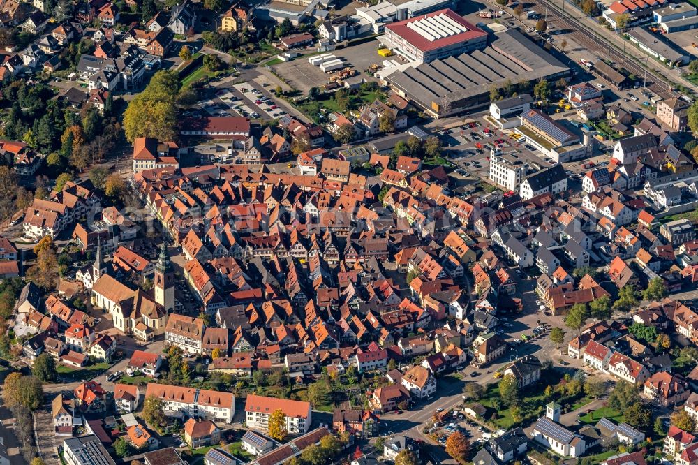 Haslach im Kinzigtal from above - Old Town area and city center in Haslach im Kinzigtal in the state Baden-Wurttemberg, Germany