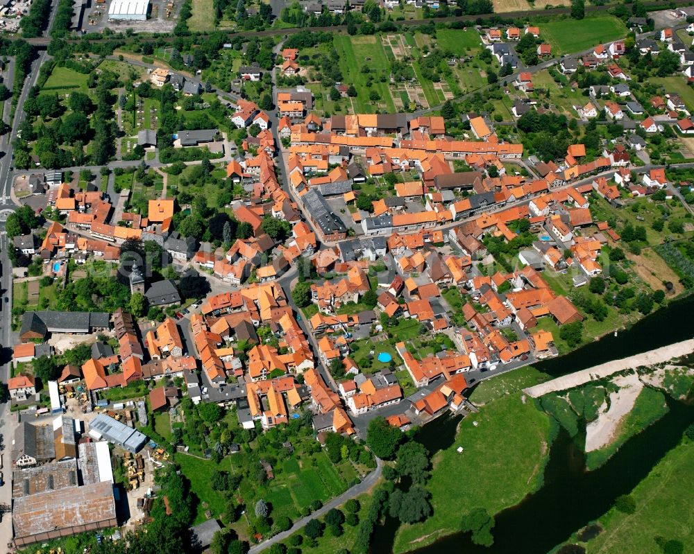 Aerial image Hedemünden - Old Town area and city center in Hedemünden in the state Lower Saxony, Germany