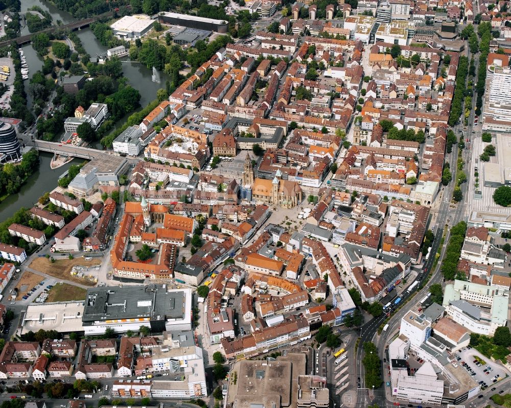 Aerial photograph Heilbronn - Old Town area and city center in Heilbronn in the state Baden-Wuerttemberg, Germany