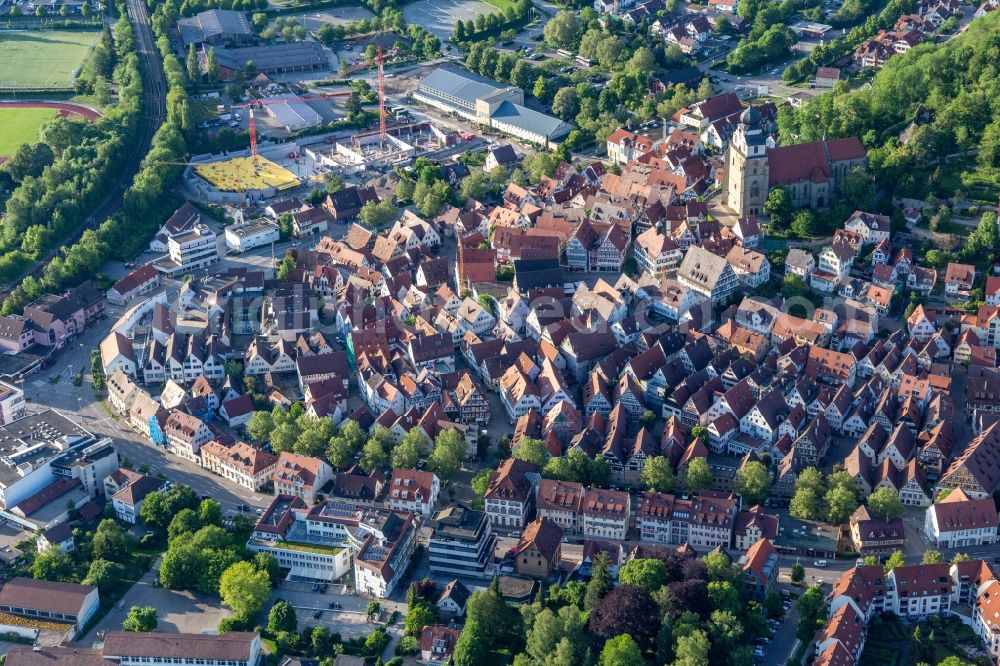 Herrenberg from the bird's eye view: Old Town area and city center in Herrenberg in the state Baden-Wurttemberg