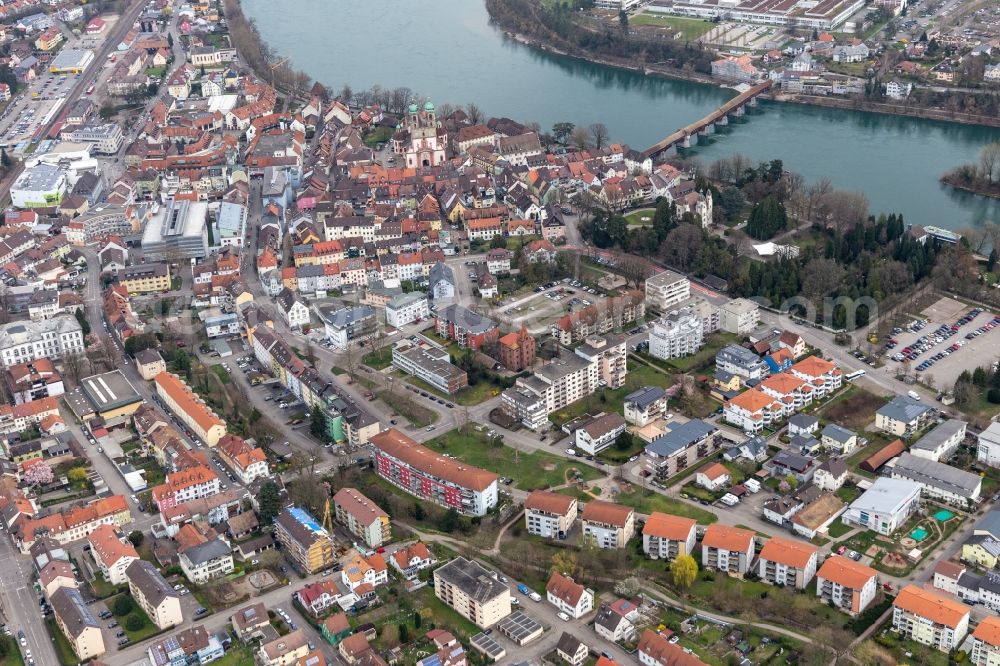 Aerial photograph Bad Säckingen - Old Town area and city center Am Hochrhein in Bad Saeckingen in the state Baden-Wurttemberg, Germany