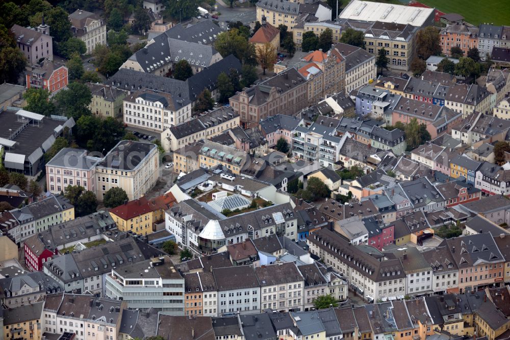 Hof from above - Old Town area and city center in Hof in the state Bavaria, Germany