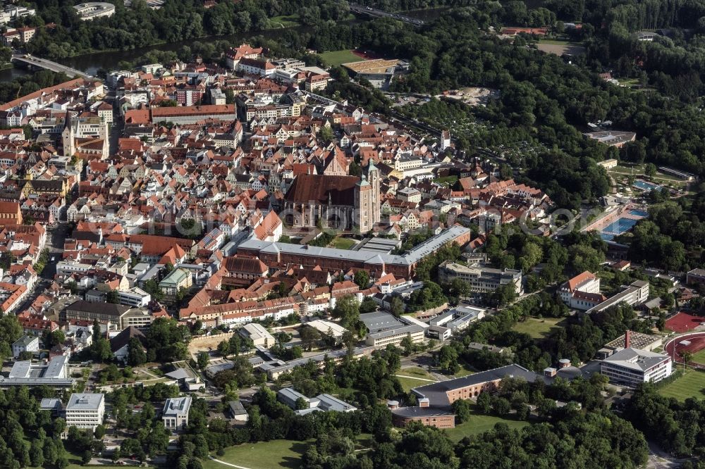 Ingolstadt from the bird's eye view: Old Town area and city center in Ingolstadt in the state Bavaria, Germany