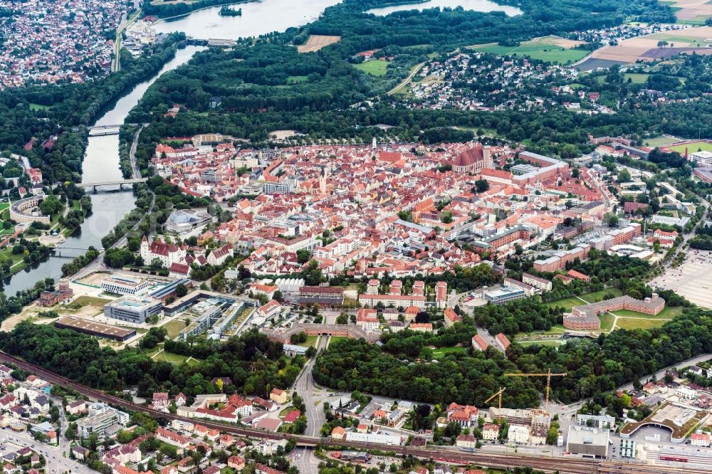 Ingolstadt from above - Old Town area and city center in Ingolstadt in the state Bavaria, Germany