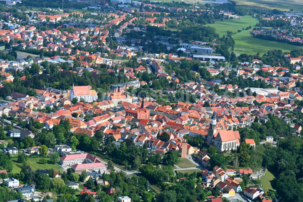 Kamenz from the bird's eye view: Old Town area and city center in Kamenz in the state Saxony, Germany