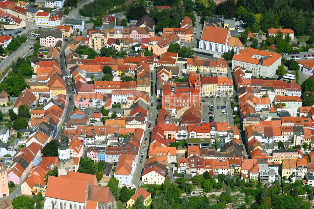 Kamenz from above - Old Town area and city center in Kamenz in the state Saxony, Germany