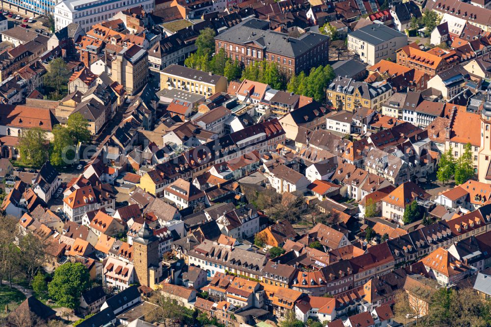 Aerial image Karlsruhe - Old Town area and city center Ortsteil Durlach in Karlsruhe in the state Baden-Wuerttemberg, Germany