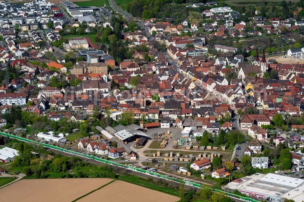 Kenzingen from above - Old Town area and city center in Kenzingen in the state Baden-Wurttemberg, Germany