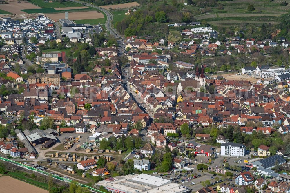 Kenzingen from the bird's eye view: Old Town area and city center in Kenzingen in the state Baden-Wurttemberg, Germany