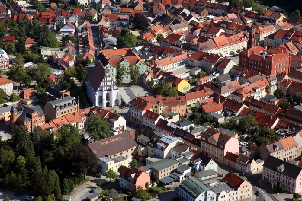 Aerial photograph Kamenz - Old Town area and city center with the Klosterkirche Sonkt Annen in Kamenz in the state Saxony, Germany
