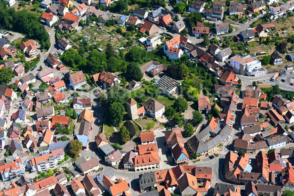 Königsbach-Stein from above - Old Town area and city center with the Storchenturm on Muehlstrasse in Koenigsbach-Stein in the state Baden-Wuerttemberg, Germany