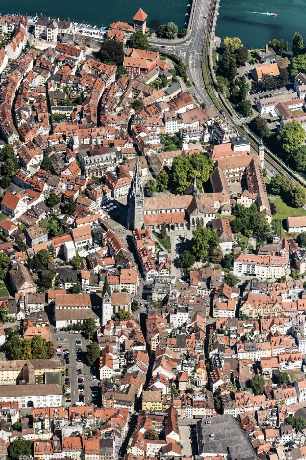 Konstanz from above - Old Town area and city center in Konstanz in the state Baden-Wuerttemberg, Germany