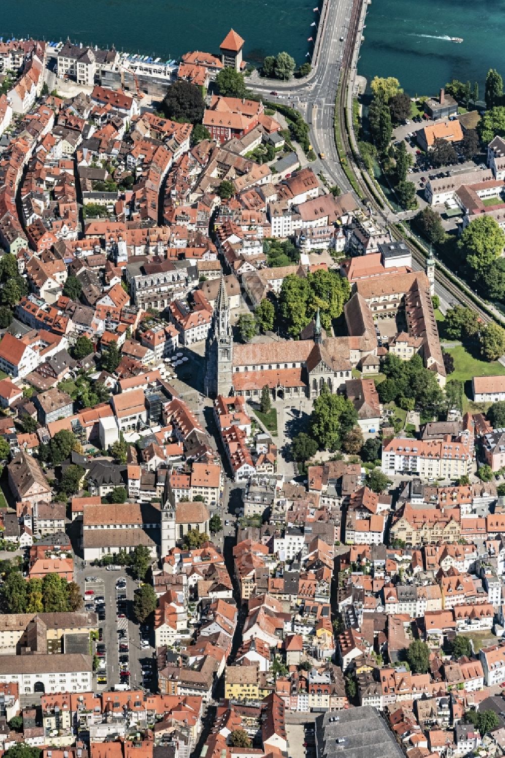 Konstanz from the bird's eye view: Old Town area and city center in Konstanz in the state Baden-Wuerttemberg, Germany