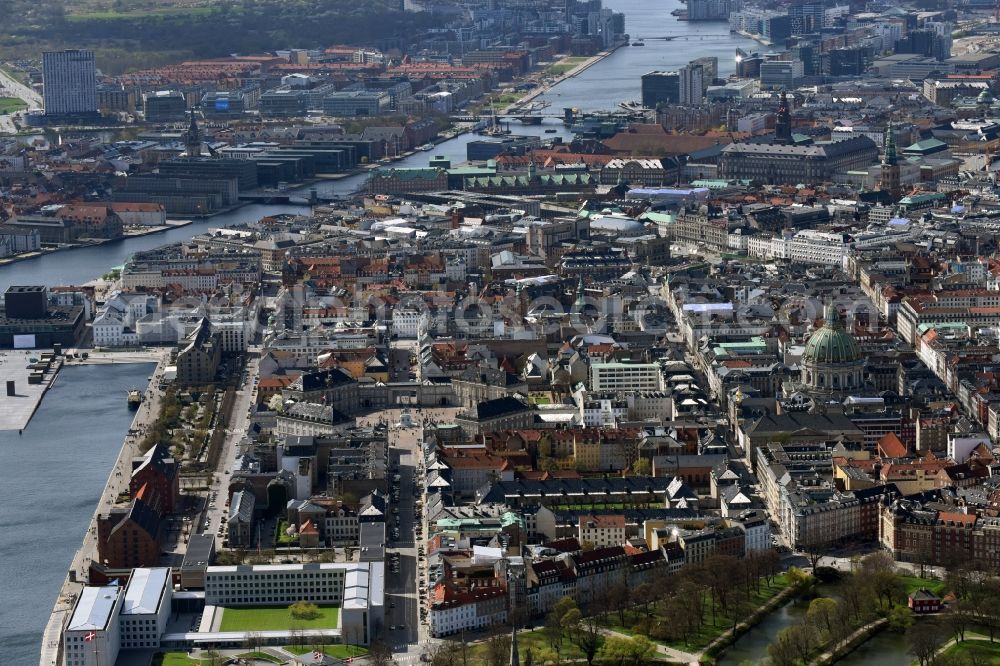 Kopenhagen from above - Old Town area and city center in Copenhagen in Region Hovedstaden, Denmark