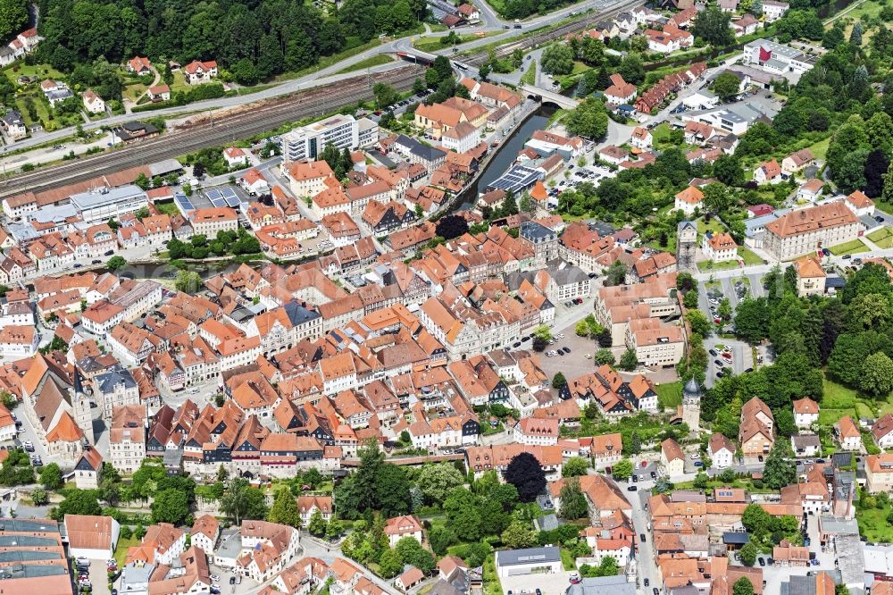 Kronach from the bird's eye view: Old Town area and city center in Kronach in the state Bavaria, Germany