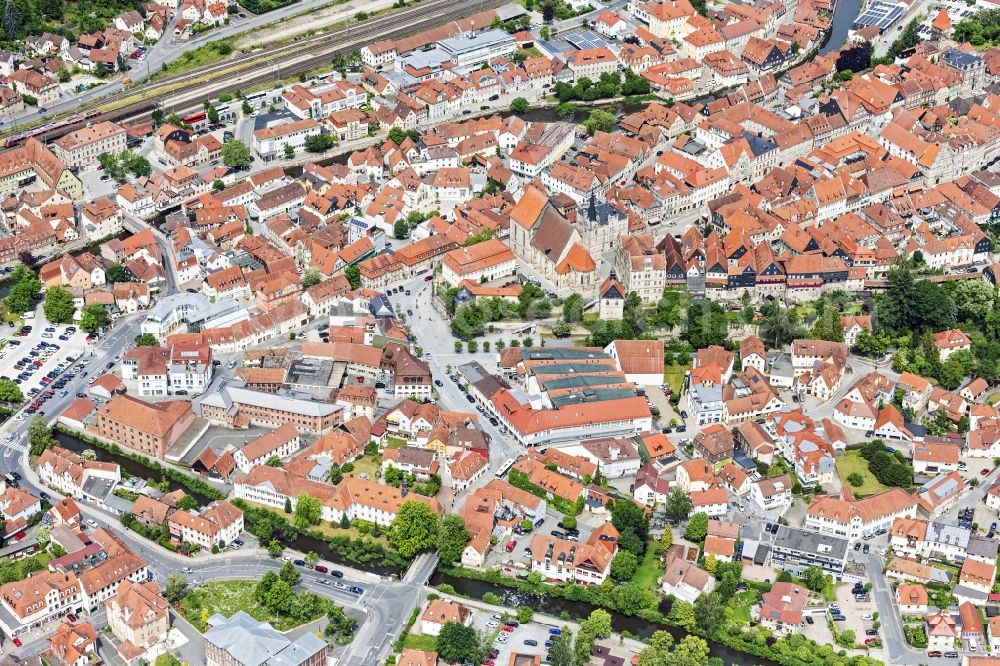 Kronach from above - Old Town area and city center in Kronach in the state Bavaria, Germany