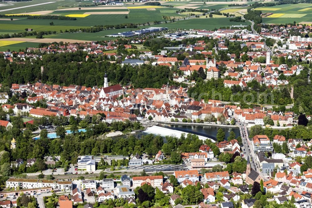 Landsberg am Lech from above - Old Town area and city center in Landsberg am Lech in the state Bavaria, Germany
