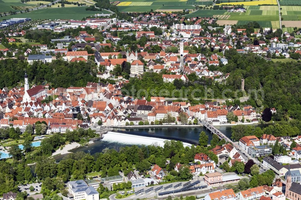 Aerial image Landsberg am Lech - Old Town area and city center in Landsberg am Lech in the state Bavaria, Germany