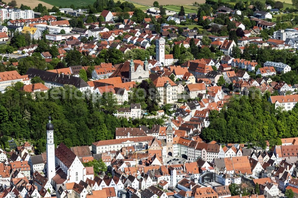 Landsberg am Lech from above - Old Town area and city center in Landsberg am Lech in the state Bavaria, Germany