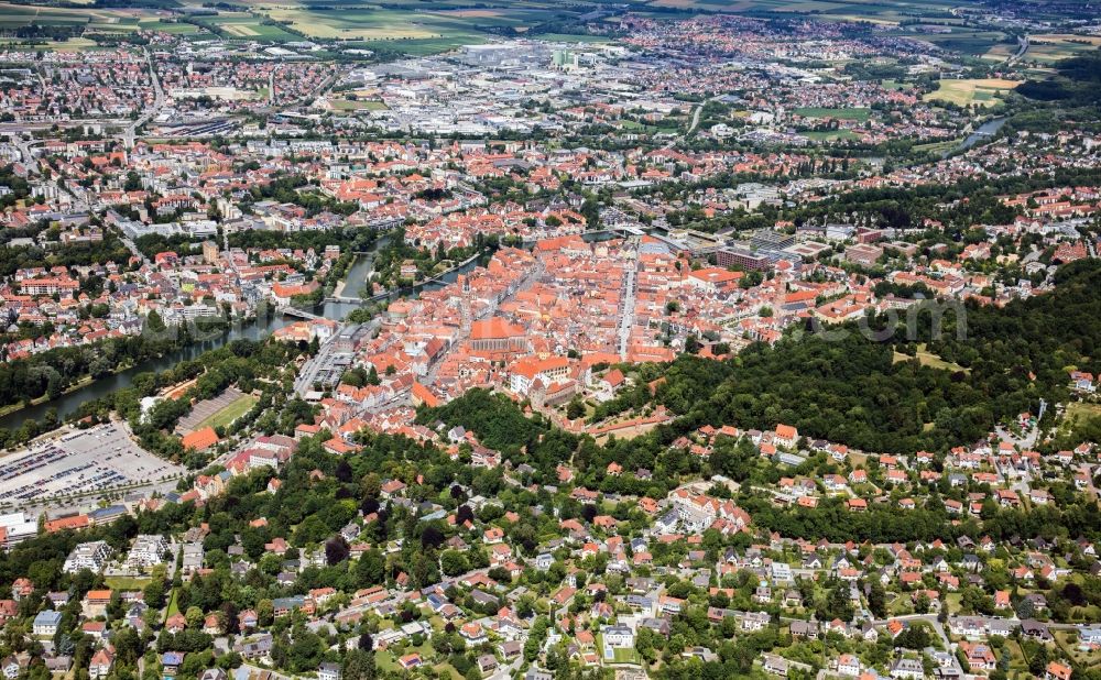 Landshut from above - Old Town area and city center in Landshut in the state Bavaria, Germany