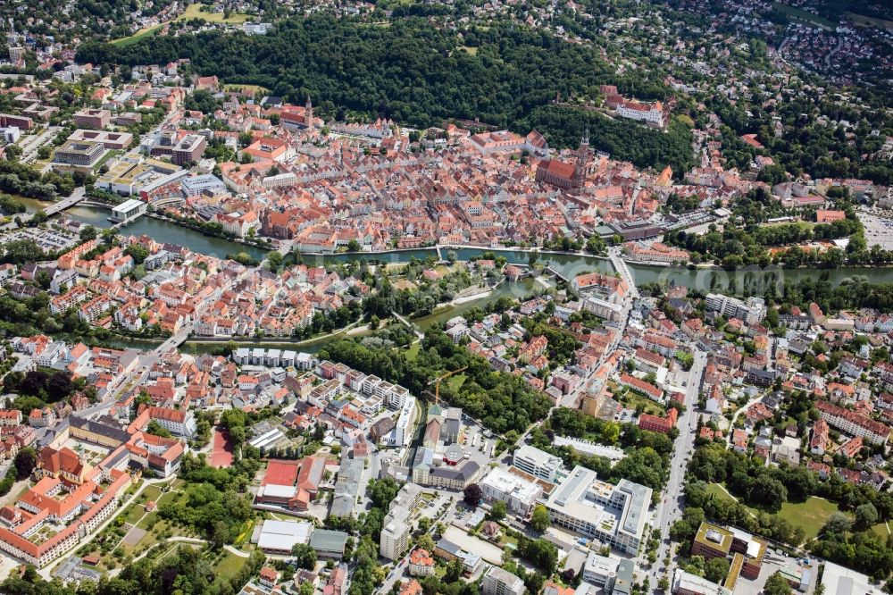 Landshut from the bird's eye view: Old Town area and city center in Landshut in the state Bavaria, Germany