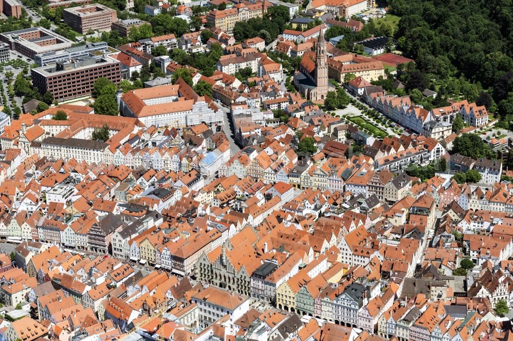 Aerial image Landshut - Old Town area and city center in Landshut in the state Bavaria, Germany