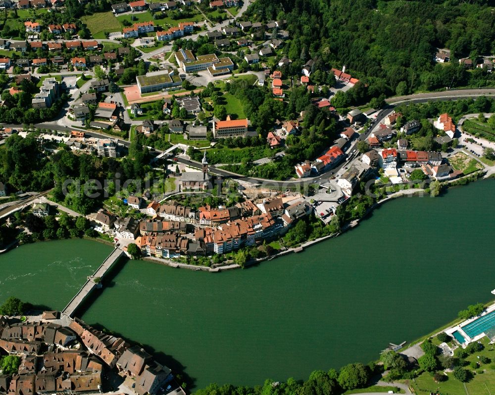 Laufenburg from the bird's eye view: Old Town area and city center in Laufenburg at the river Rhine in the state Baden-Wurttemberg, Germany