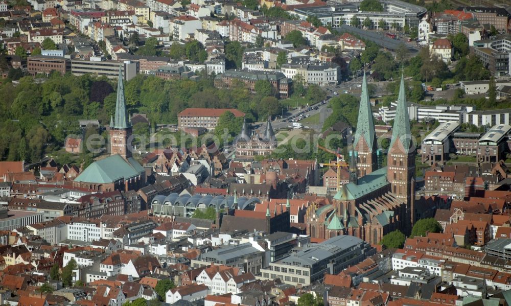 Lübeck from the bird's eye view: Old Town area and city center in Luebeck in the state Schleswig-Holstein, Germany