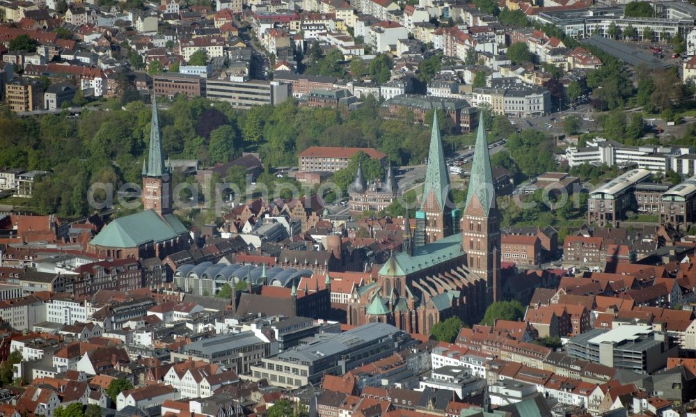 Aerial image Lübeck - Old Town area and city center in Luebeck in the state Schleswig-Holstein, Germany