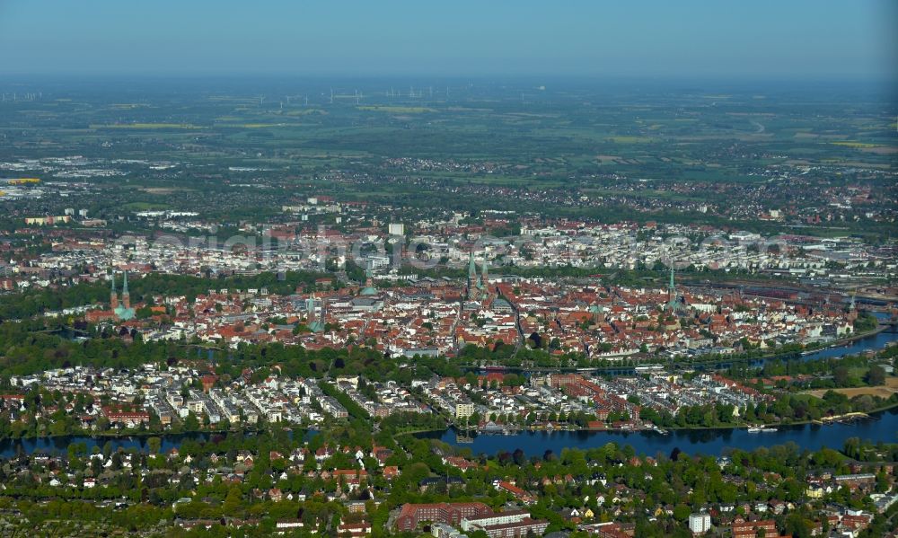 Aerial photograph Lübeck - Old Town area and city center in Luebeck in the state Schleswig-Holstein, Germany