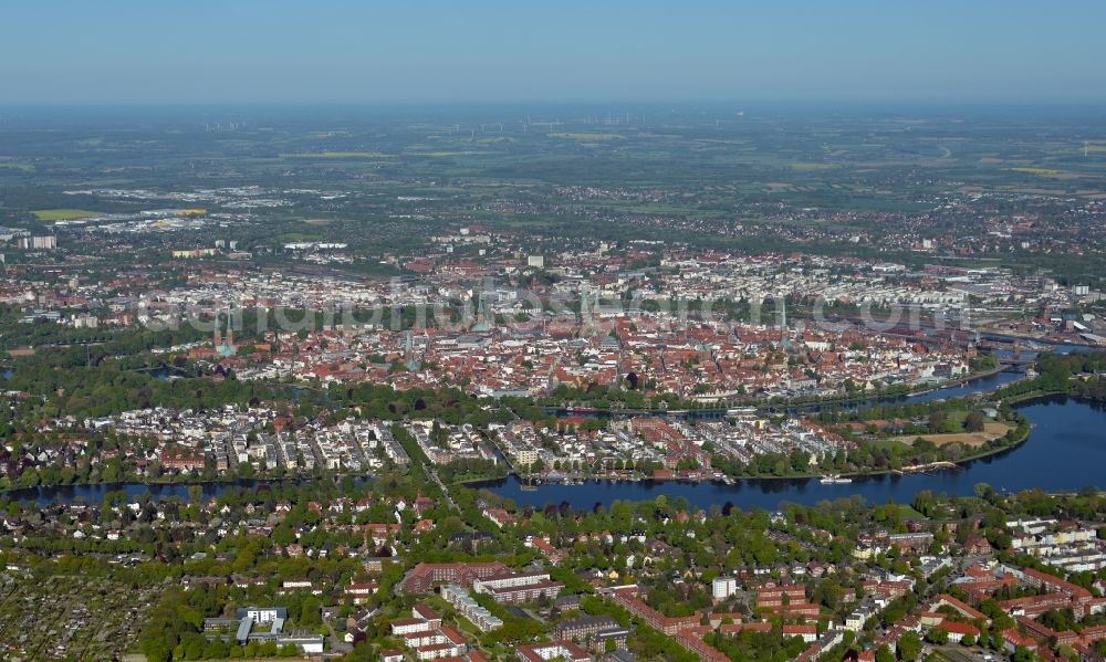 Lübeck from above - Old Town area and city center in Luebeck in the state Schleswig-Holstein, Germany