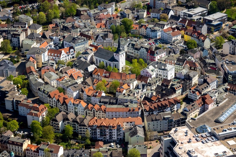 Lüdenscheid from above - Old Town area and city center in Luedenscheid in the state North Rhine-Westphalia, Germany