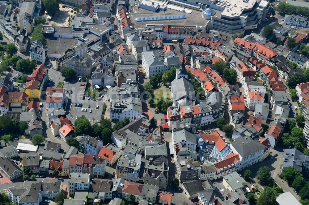 Aerial photograph Lüdenscheid - Old Town area and city center on Kirchplatz place in Luedenscheid in the state North Rhine-Westphalia, Germany