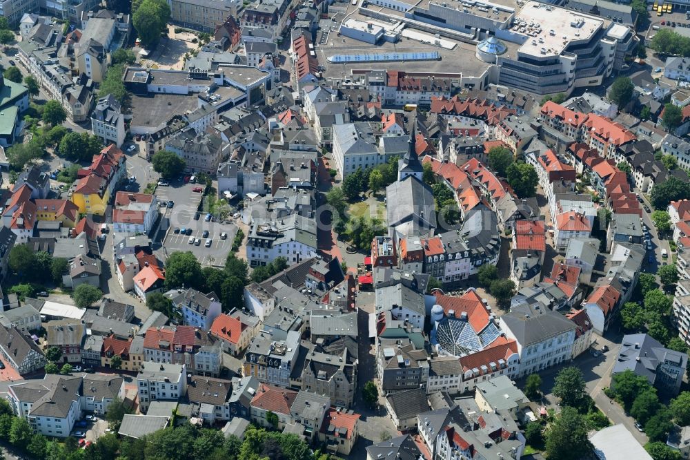 Lüdenscheid from above - Old Town area and city center on Kirchplatz place in Luedenscheid in the state North Rhine-Westphalia, Germany