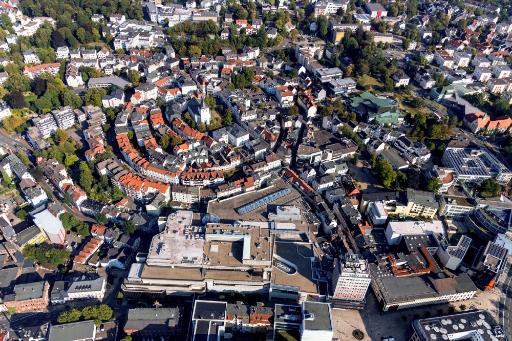 Aerial image Lüdenscheid - Old Town area and city center in Luedenscheid in the state North Rhine-Westphalia, Germany