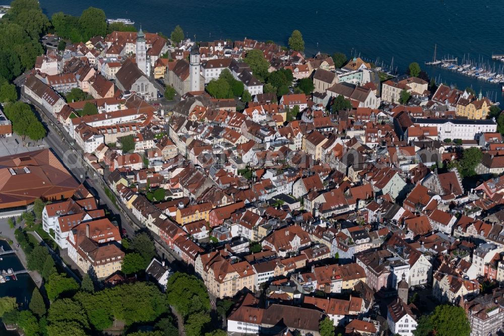 Lindau (Bodensee) from above - Old Town area and city center in Lindau (Bodensee) in the state , Germany