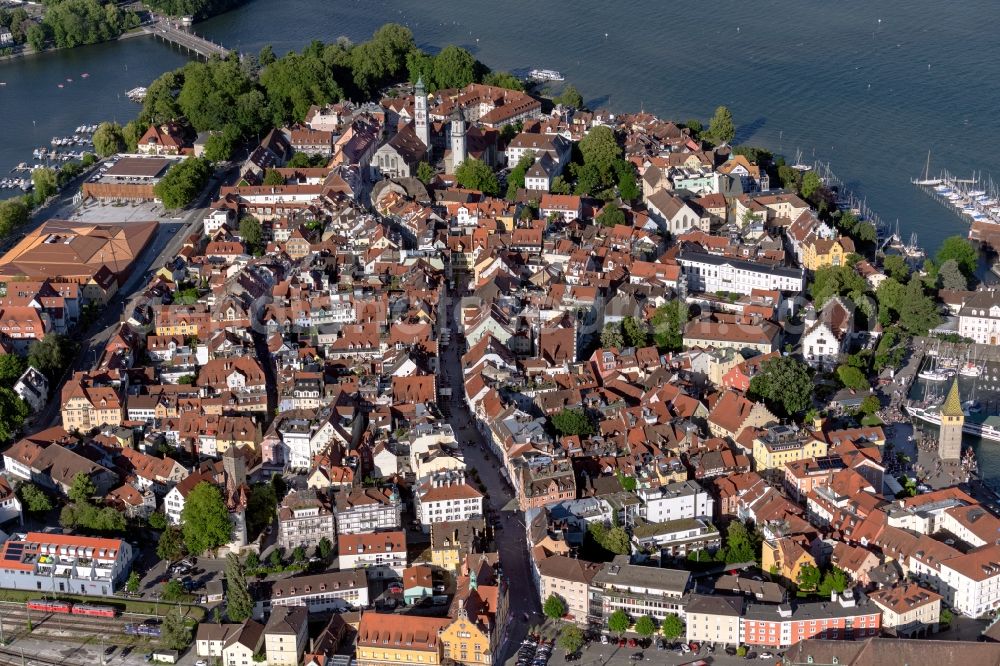 Aerial image Lindau (Bodensee) - Old Town area and city center in Lindau (Bodensee) in the state , Germany
