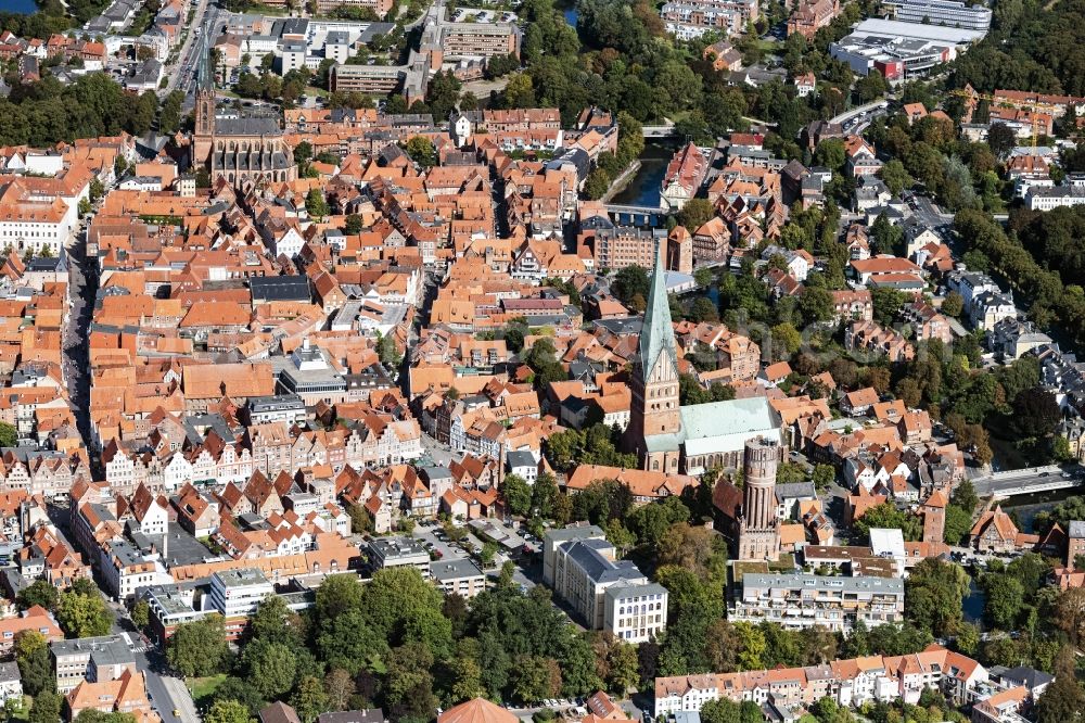 Aerial image Lüneburg - Old Town area and city center in Lueneburg in the state Lower Saxony