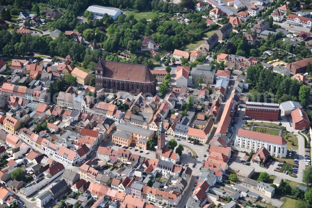 Aerial image Luckau - Old Town area and city center in Luckau in the state Brandenburg