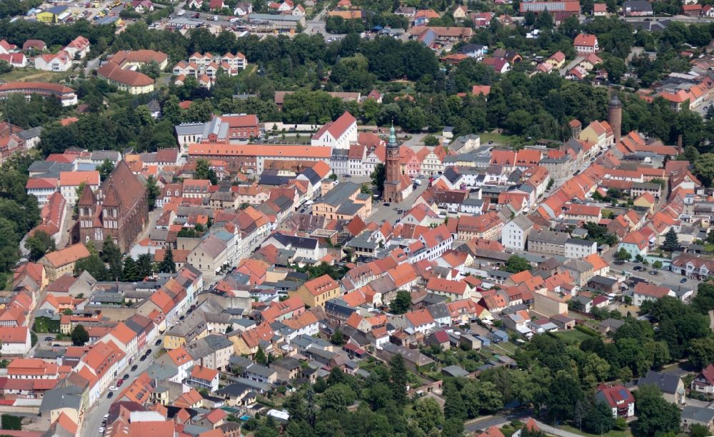 Luckau from the bird's eye view: Old Town area and city center in Luckau in the state Brandenburg