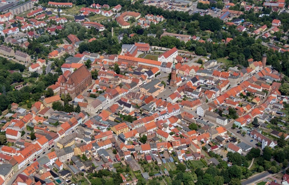 Luckau from above - Old Town area and city center in Luckau in the state Brandenburg