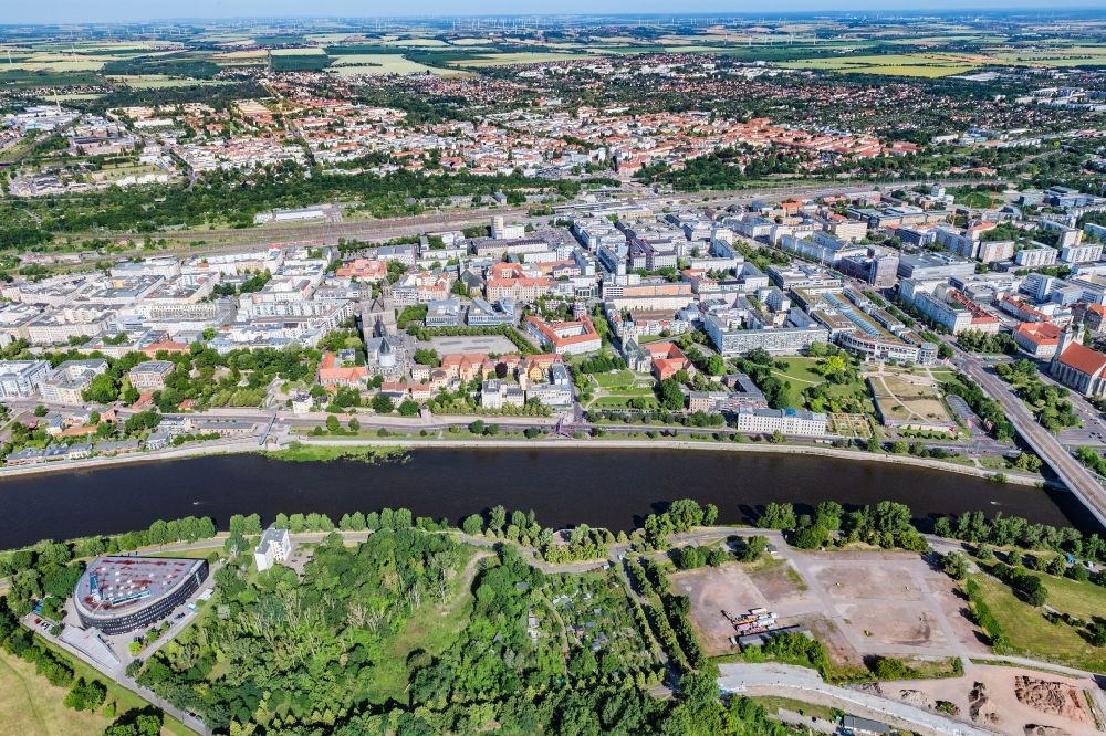 Magdeburg from above - Old Town area and city center in Magdeburg in the state Saxony-Anhalt, Germany