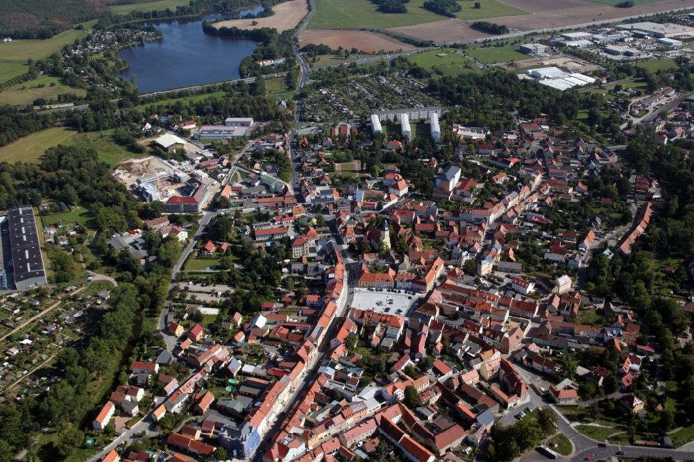 Radeburg from above - Old Town area and city center with the market place in Radeburg in the state Saxony, Germany