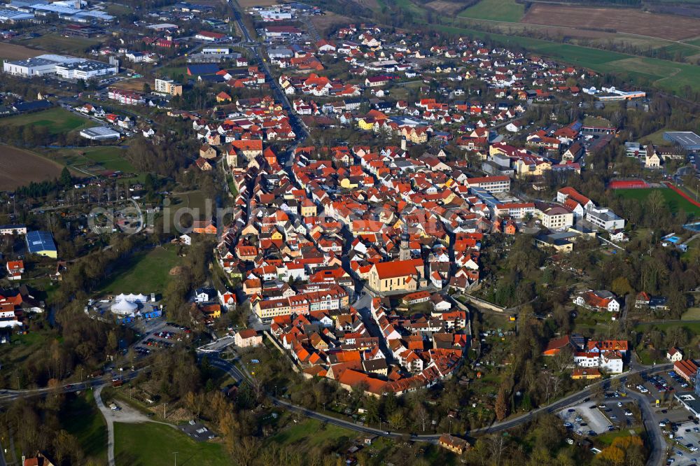 Mellrichstadt from above - Old Town area and city center in Mellrichstadt in the state Bavaria, Germany