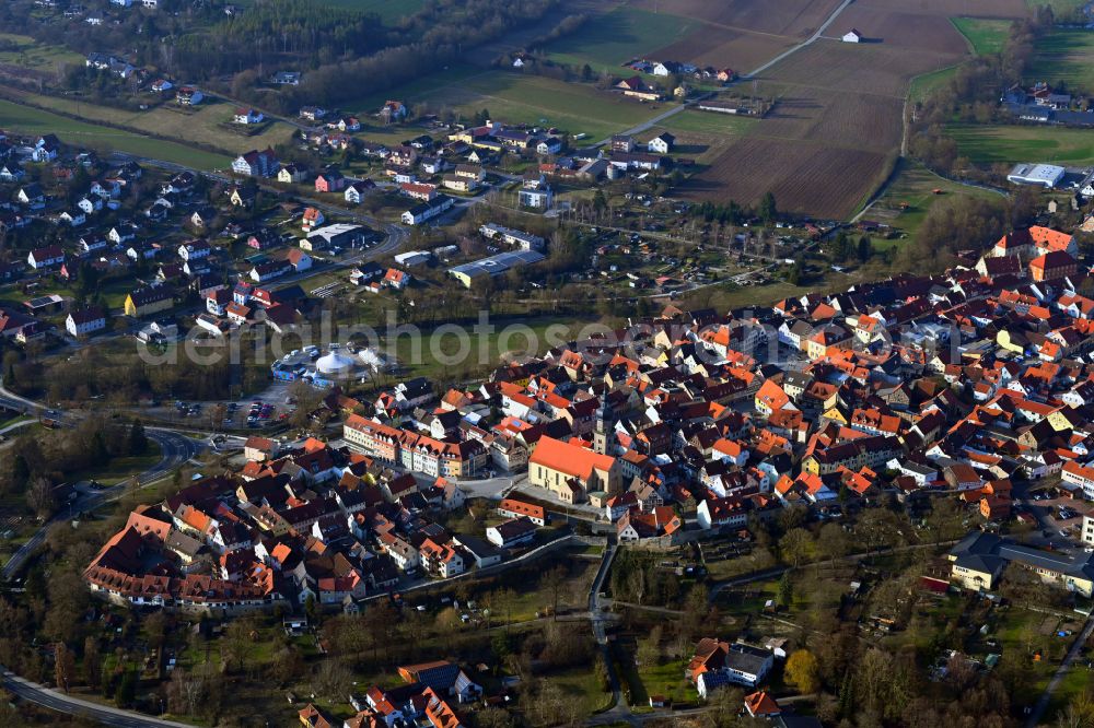Aerial image Mellrichstadt - Old Town area and city center in Mellrichstadt in the state Bavaria, Germany