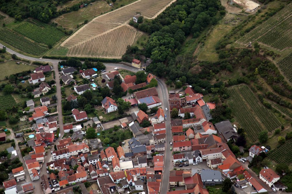 Mettenheim from above - Old Town area and city center on street Hauptstrasse in Mettenheim in the state Rhineland-Palatinate, Germany