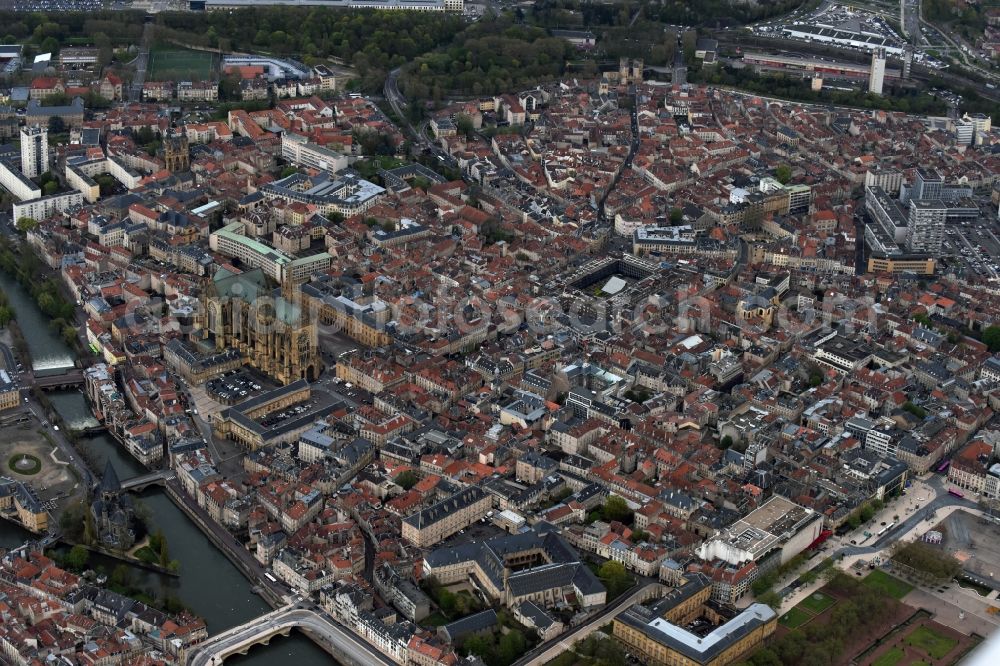Aerial image Metz - Old Town area and city center in Metz in Alsace-Champagne-Ardenne-Lorraine, France